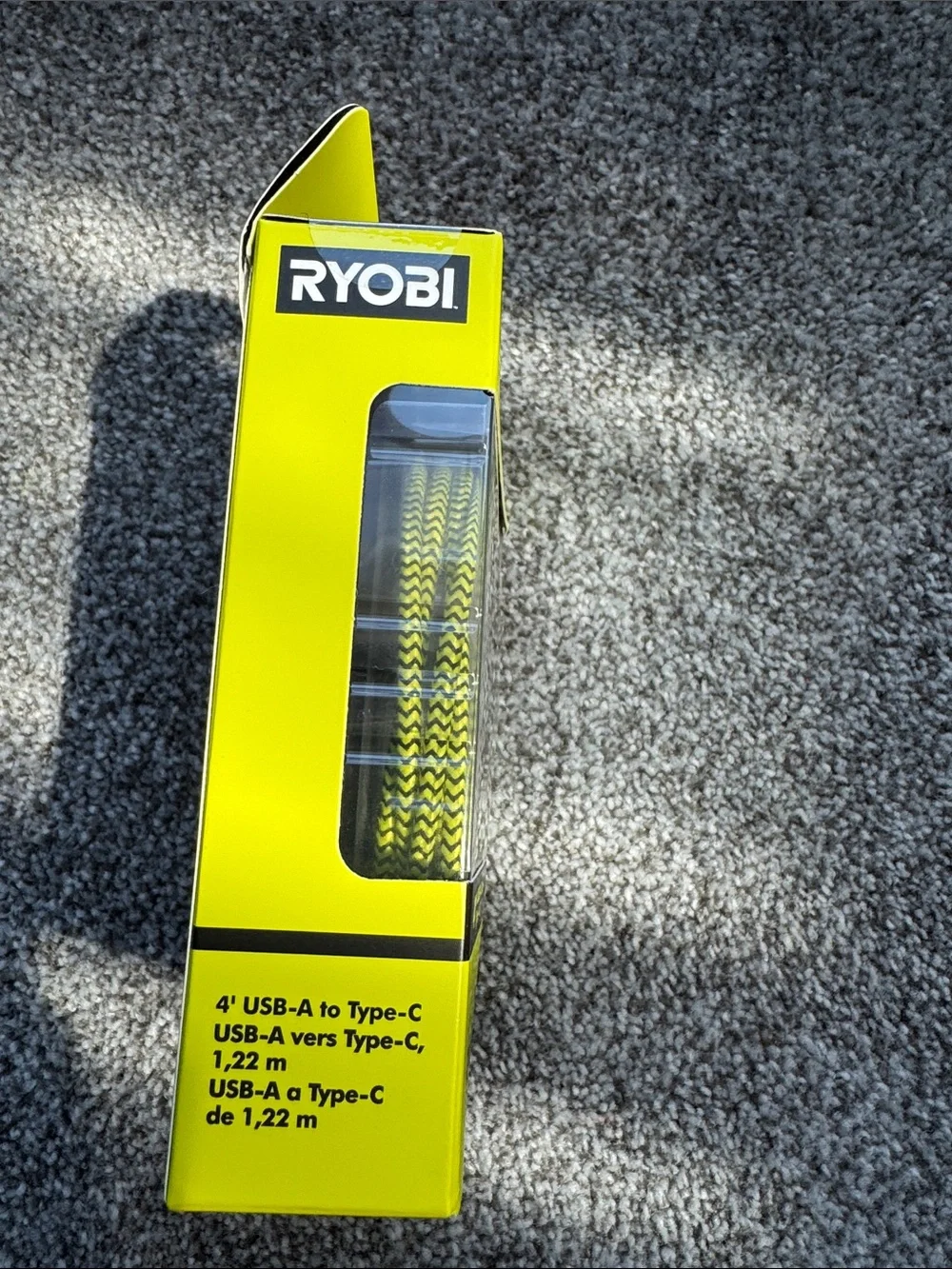 Ryobi yellow/neon USB-A to USB-C Braided Charging Cable - 4'
